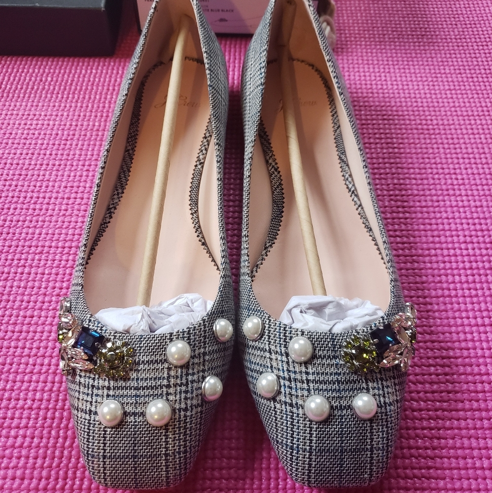 JCrew Sally Ballet Flat w/ Pearls in Glenplaid NWT